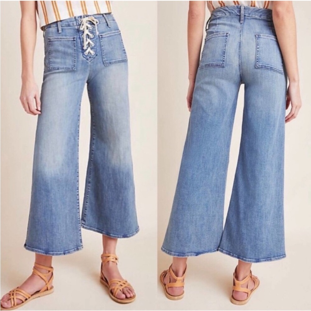 Mother Lace-Up Roller High-Rise Cropped Flare Jean